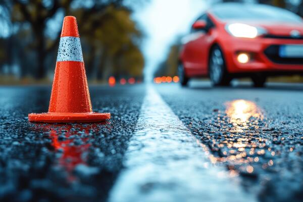 car driving school on test track focus on traffic cone driving school photo car driving school on test track focus on traffic cone driving school photo